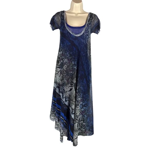 Fuzzi small snake print blue black dress midi Italy glam whimsygoth lace luxury - Picture 1 of 8
